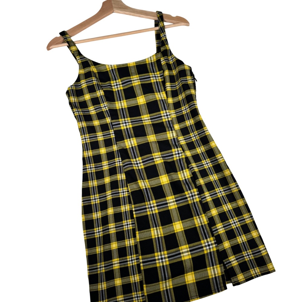 H&M Divided Yellow Black Plaid‎ Mini Dress Sleeveless Tartan Clueless Size Small